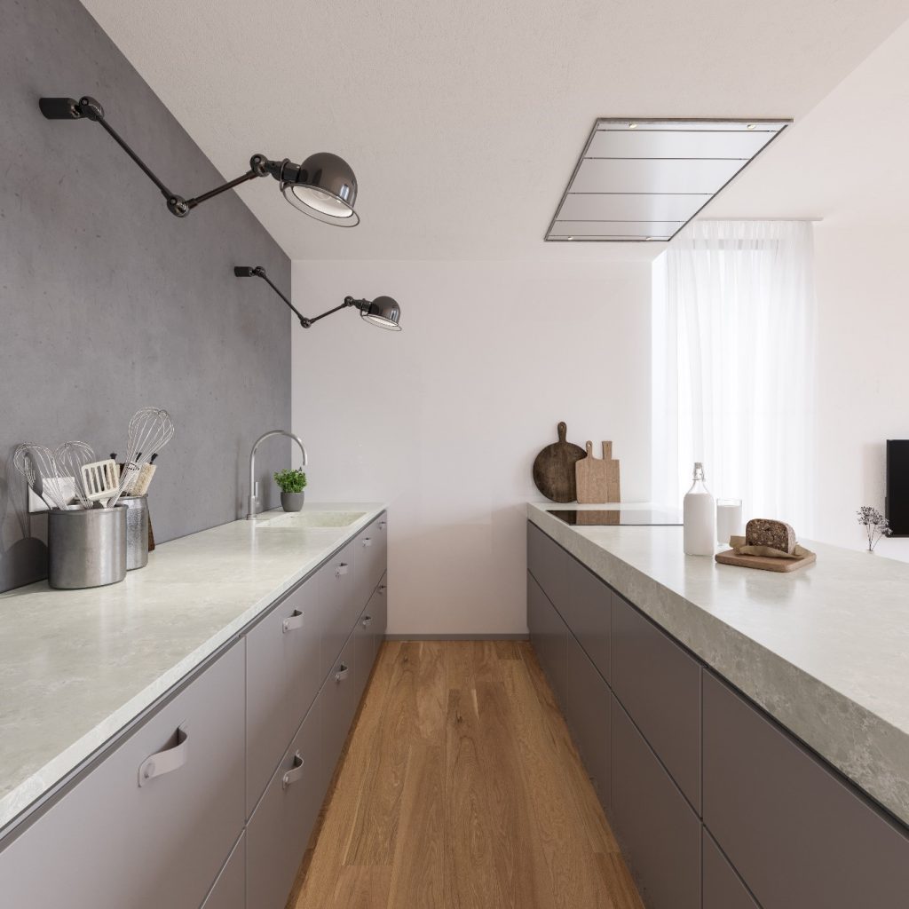 Gray shade of the kitchen with hardened Technistone® stone